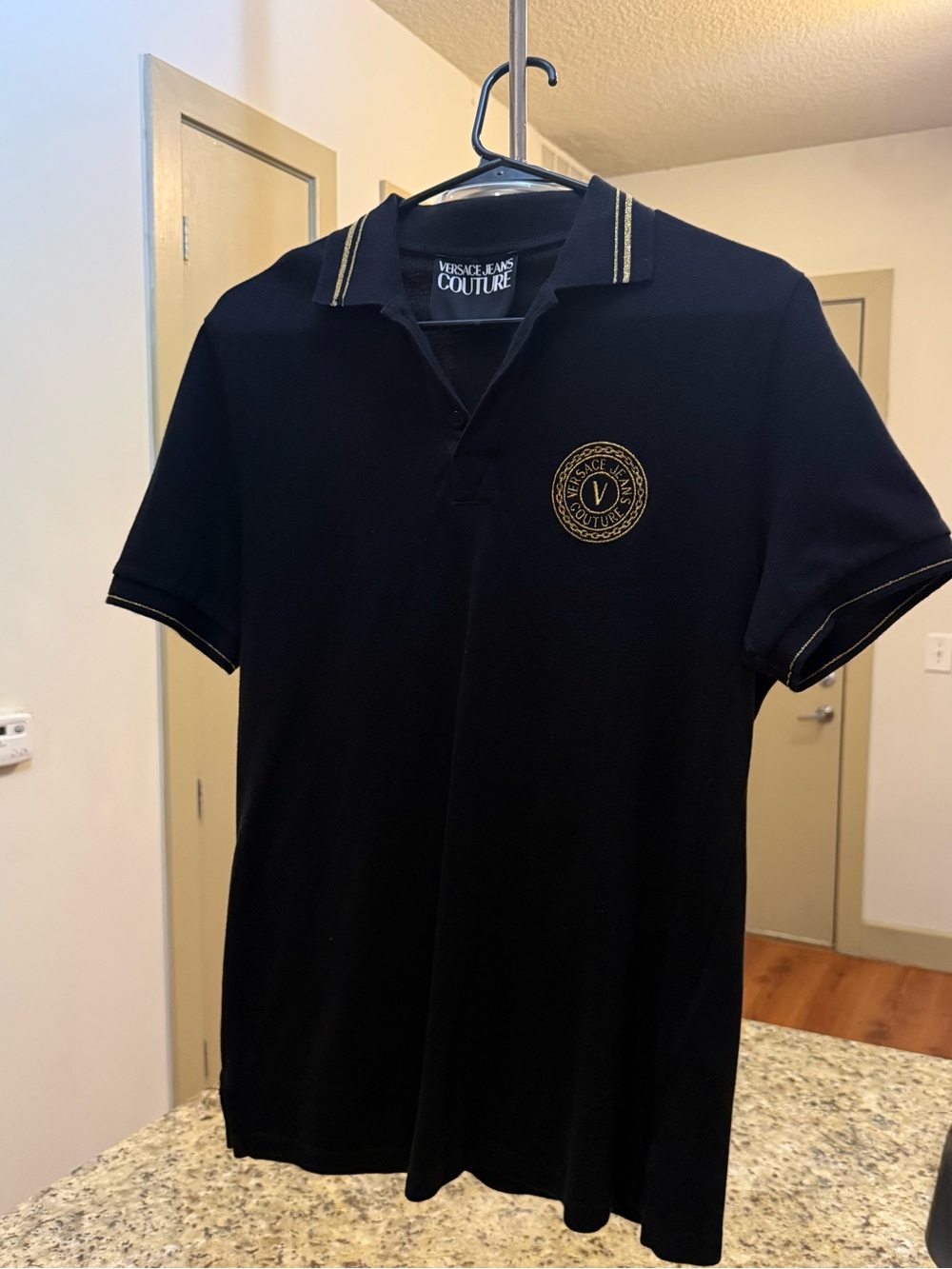 Versace Jeans Couture Black Polo with Gold Crest Detail
